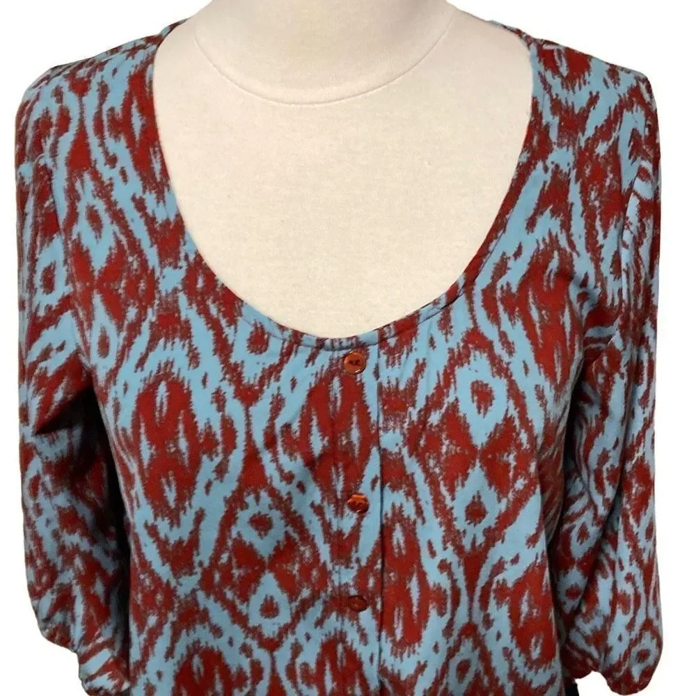 Daytrip Button 3/4 Sleeve Blouse w Drawstring Tie at Waist sz Small